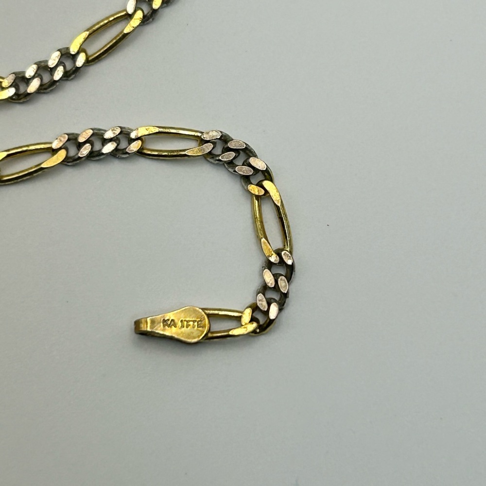 Sterling Silver Anklet Italy KA 1772 Stamped 925 Dainty Two-tone Oval Link - Picture 7 of 8